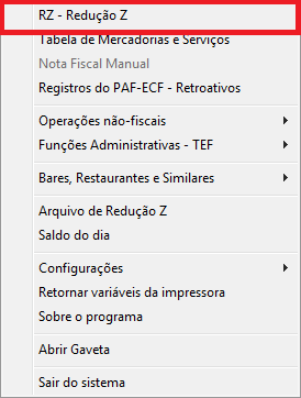 Opção RZ - Redução Z no ECF