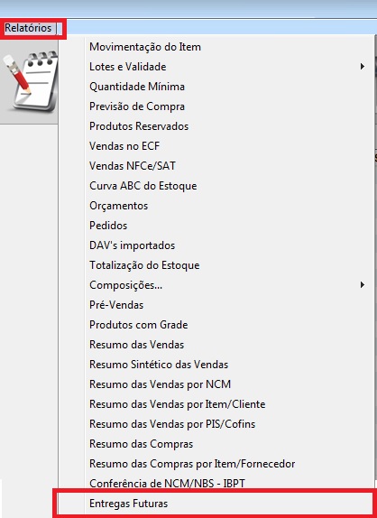 Menu Entregas Futuras