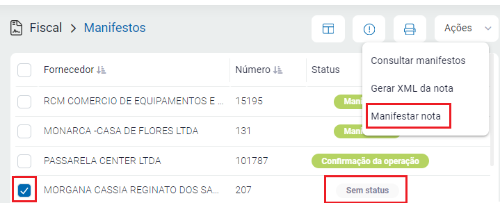 Manifestar nota