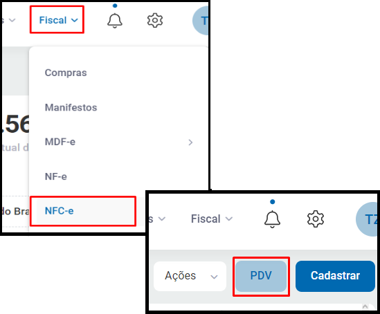 Acesso ao PDV em Fiscal - NFC-e - PDV Acesso ao PDV