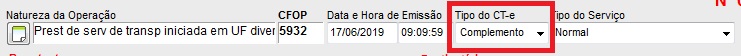 Cabeçalho do CT-e marcado como complemento