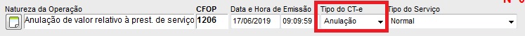 Cabeçalho do CT-e marcado como anulação