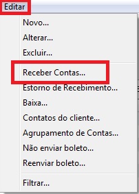 Menu Receber Contas