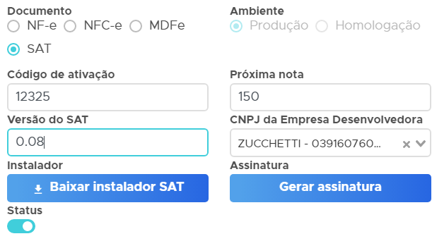 Nova configuracao do SAT