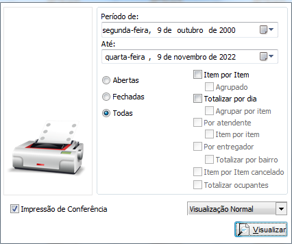 Opções do relatório