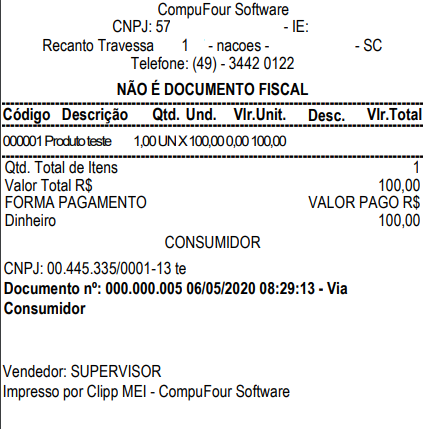 Exemplo de documento de saída finalizado em dinheiro Documento em dinheiro