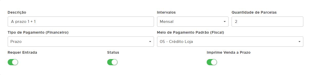 Tela de forma de pagamento