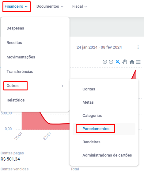 Menu Financeiro - Outros - Parcelamentos
