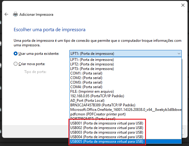 Porta USB disponível