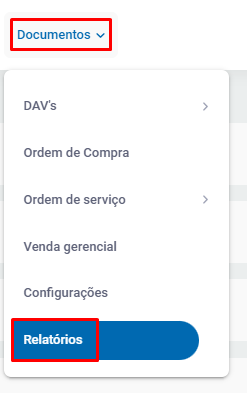 Menu Documentos - Relatórios no ZWeb Relatórios de Documentos