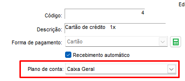 Campo Plano de Contas do recebimento automático