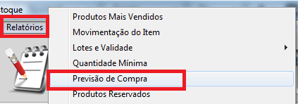 Menu previsão de compra