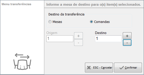 Transferindo itens entre mesas e comandas Transferir itens