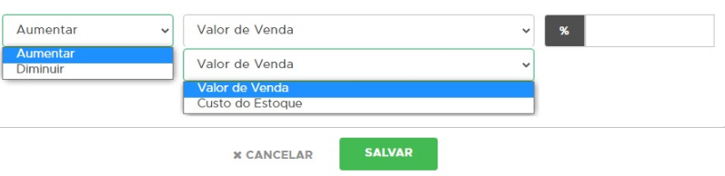 Percentual de ajuste de preço