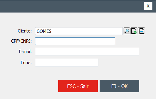 Seleção do cliente com F9