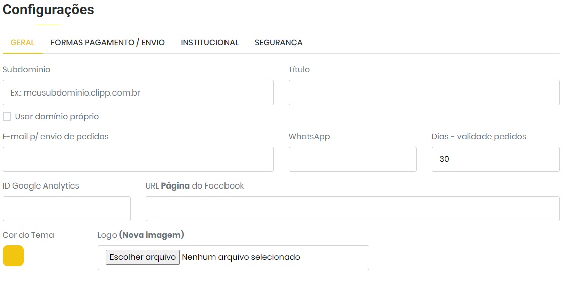 Aba Configurações
