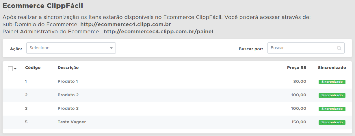 Itens do estoque no Ecommerce